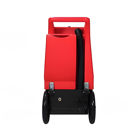 RotoVac Monsoon Rear Red pressure washer with black hose on a white background