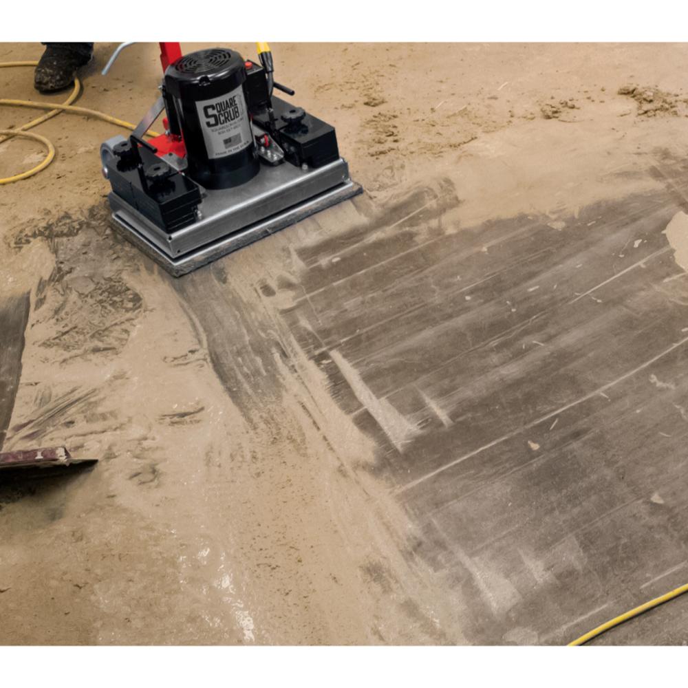Square-Scrub-Pivot Floor leveling machine on a concrete floor