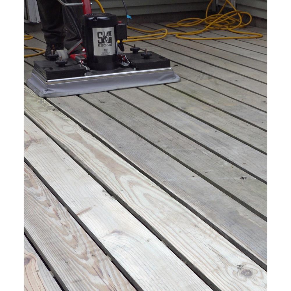Wooden deck with a power tool on it