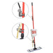 Square Scrub Bucket-On-A-Stick Mop with attachments and a close-up of the head on a white background
