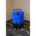 Blue and black U.S. Products Cobra 10.0 Carpet Extractor showing black drain hose with black vacuum connection port, and top switch board. 
