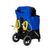 Full back display of U.S. Products Pegasus 500H showing switch board, power cords and their quick release clips, and handles as well as big black wheels with grey tires.