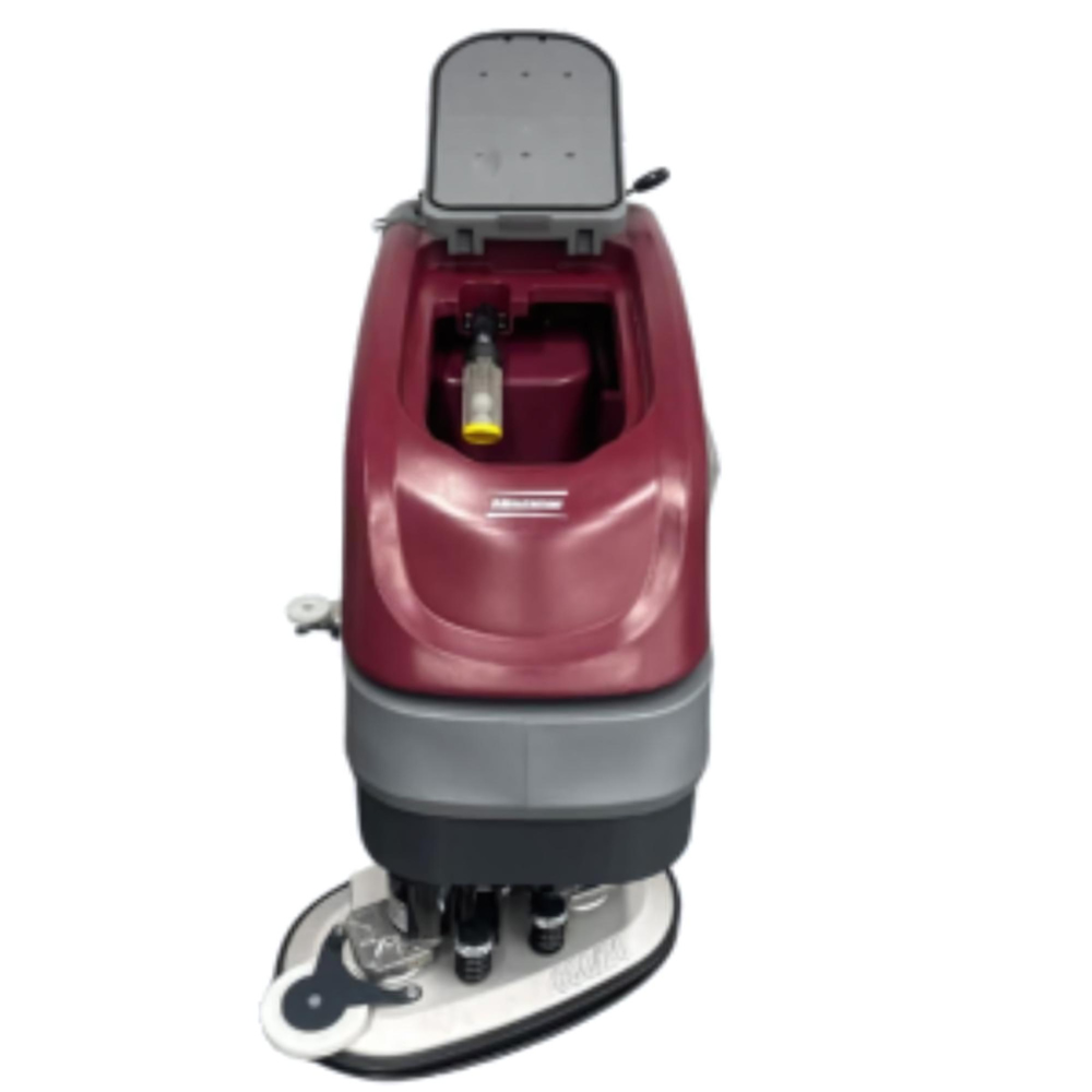 Maroon and gray minuteman_e26 floor cleaning machine on a white background
