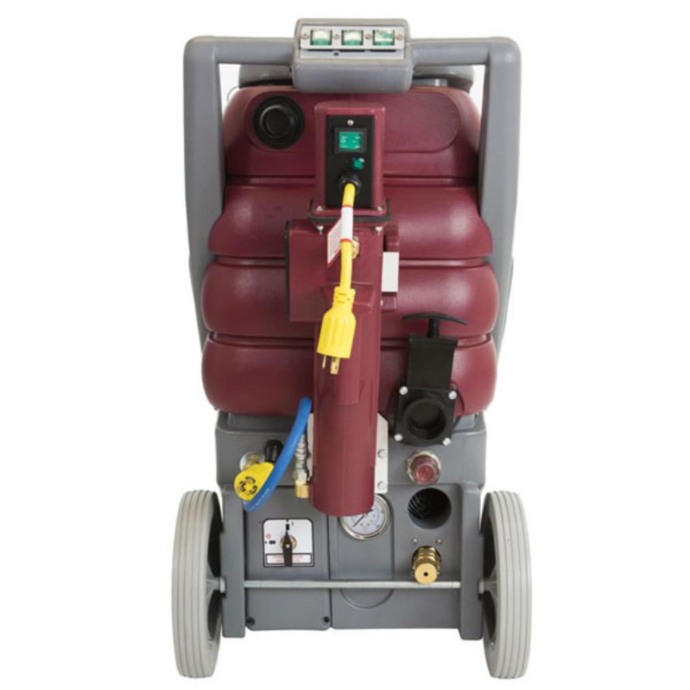 rear side view of drain ports and yellow hose attachments of rush 100 psi extractor