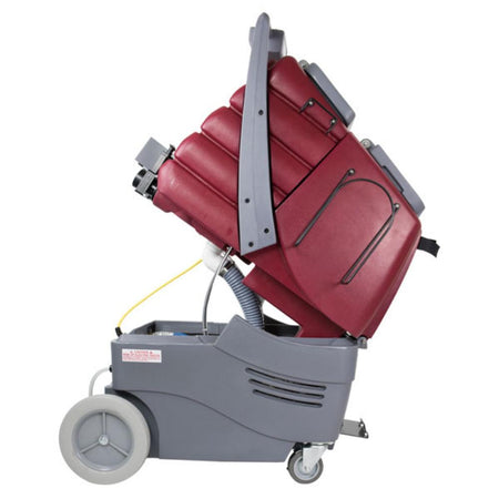 Top red hood attachment opened on total restroom system exposing bottom water tank 